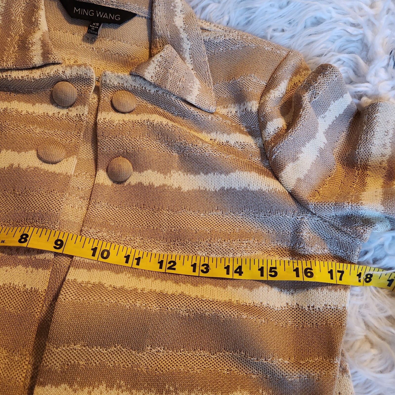 Ming Wang Knit Jacket Womens Size XS Jacket Hook Eye Open Front Beige Acrylic