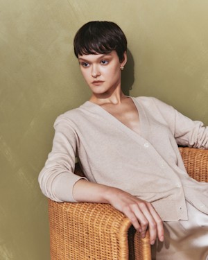 Quince Women Lightweight Cotton Cashmere Cardigan Cream XS