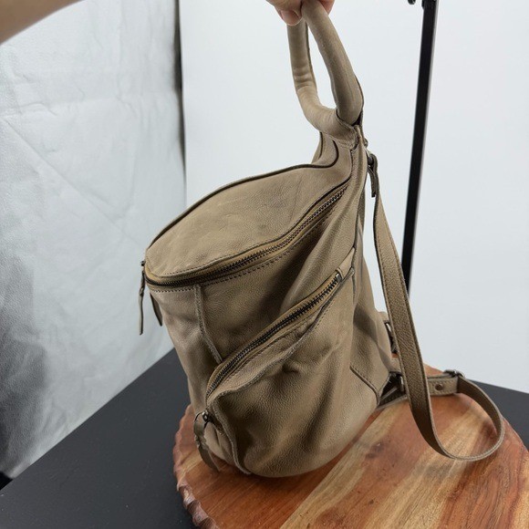 Cut N Paste beau taupe Distressed Genuine Leather Backpack purse