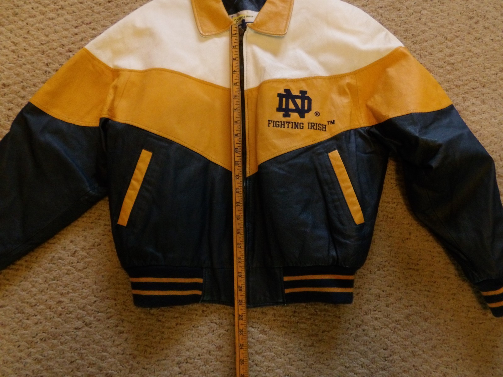 VTG College Phase Varsity Jacket Mens M Yellow Notre Dame Fighting Irish Leather