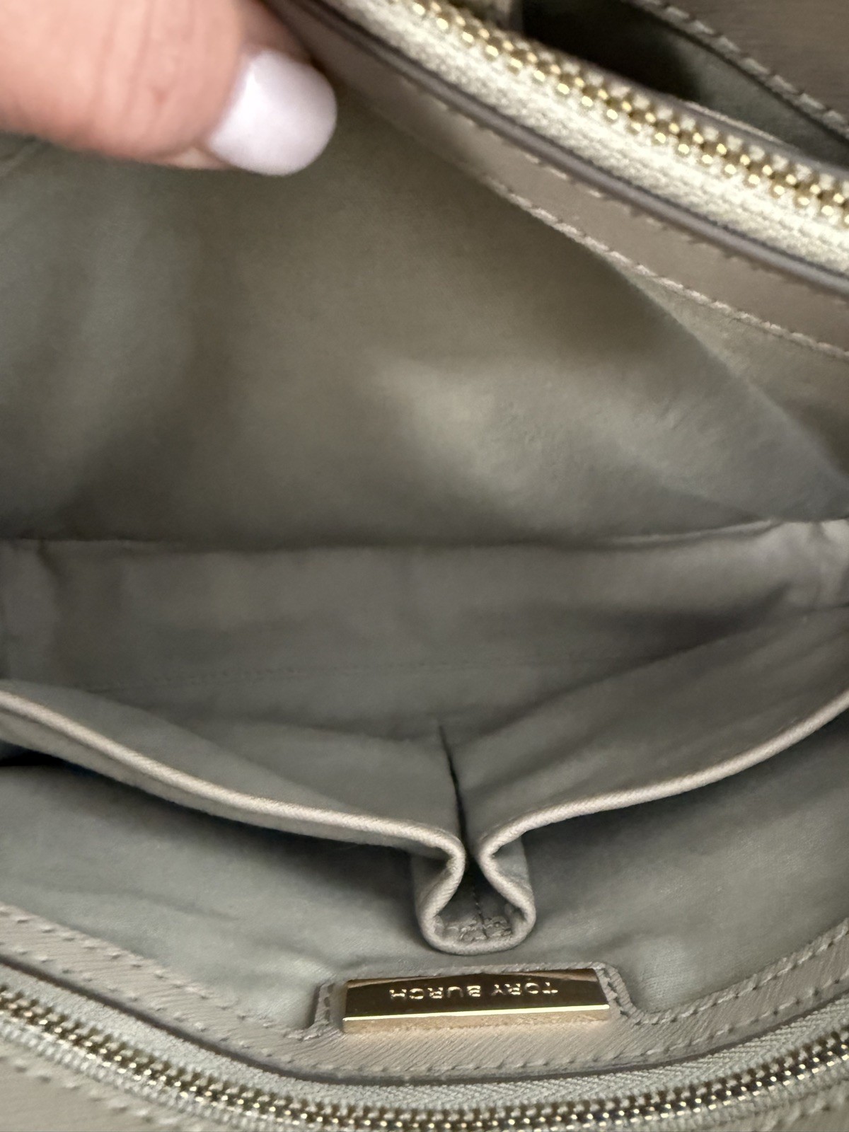 Tory Burch Robinson Small Tote Gray Heron Saffiano Leather Pre-owned