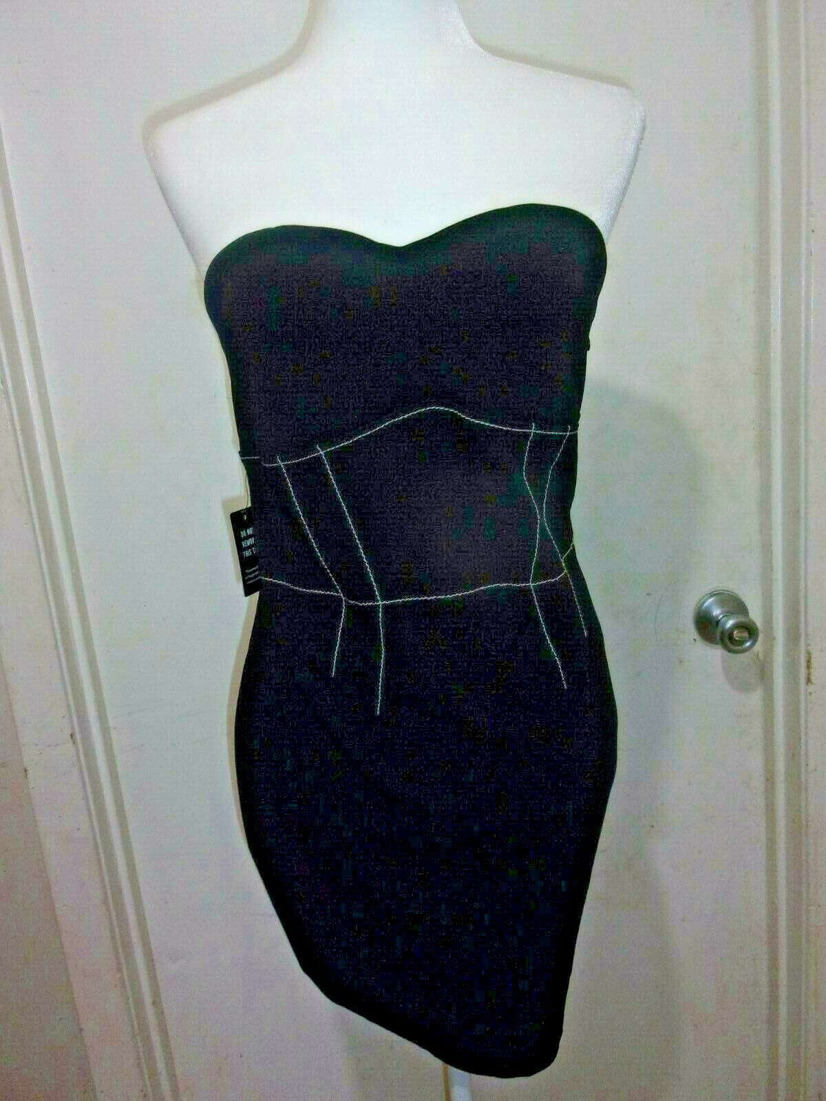 EXPRESS BLACK CONTRAST STITCH STRAPLESS SHEATH DRESS sizes XXS,XS,S,M,L,XL (B145