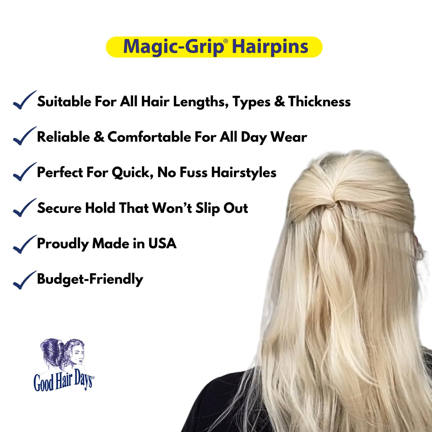 Magic-Grip Hairpins, 10 Styling Updo U-Pins for Strong Hold | Curved 2.5″ Hair P