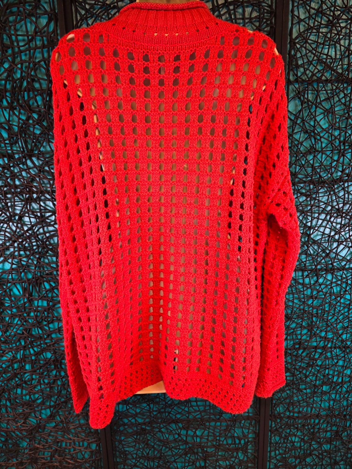 FREE PEOPLE SWEATER WOMENS SZ. M ORANGE PULLOVER SEASONS CHANGE OPEN KNIT FLAWS