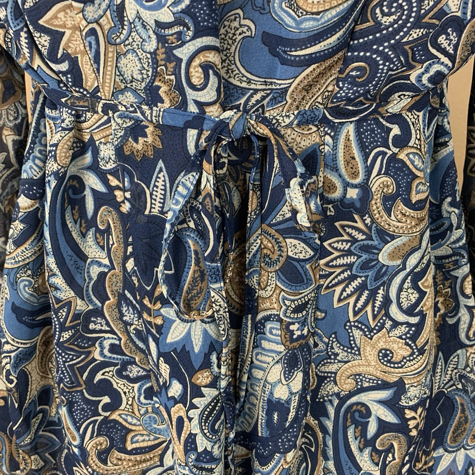 Vintage Y2K Top Womens Medium Blue Paisley Print Sheer Babydoll Feminine Blouse