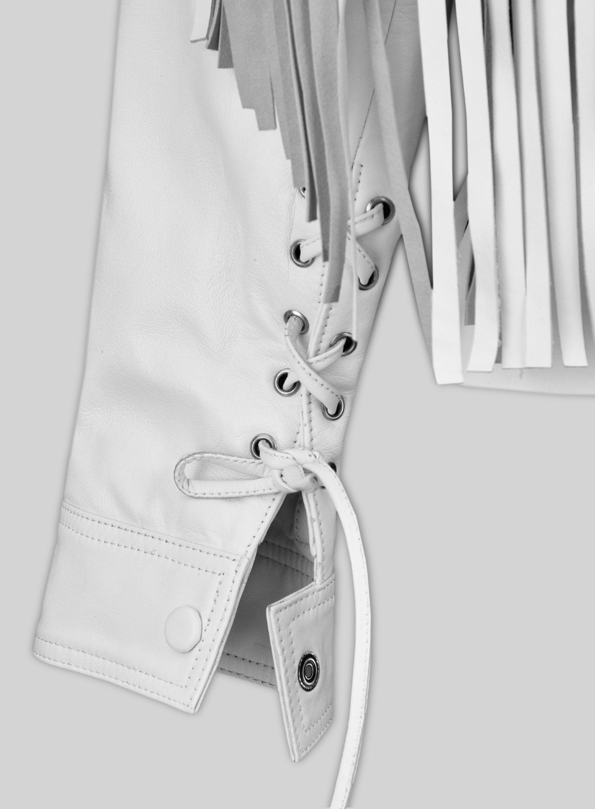 Women White Real Leather Jacket Western Fringe Tassel Boho Cowgirl Festival Coat