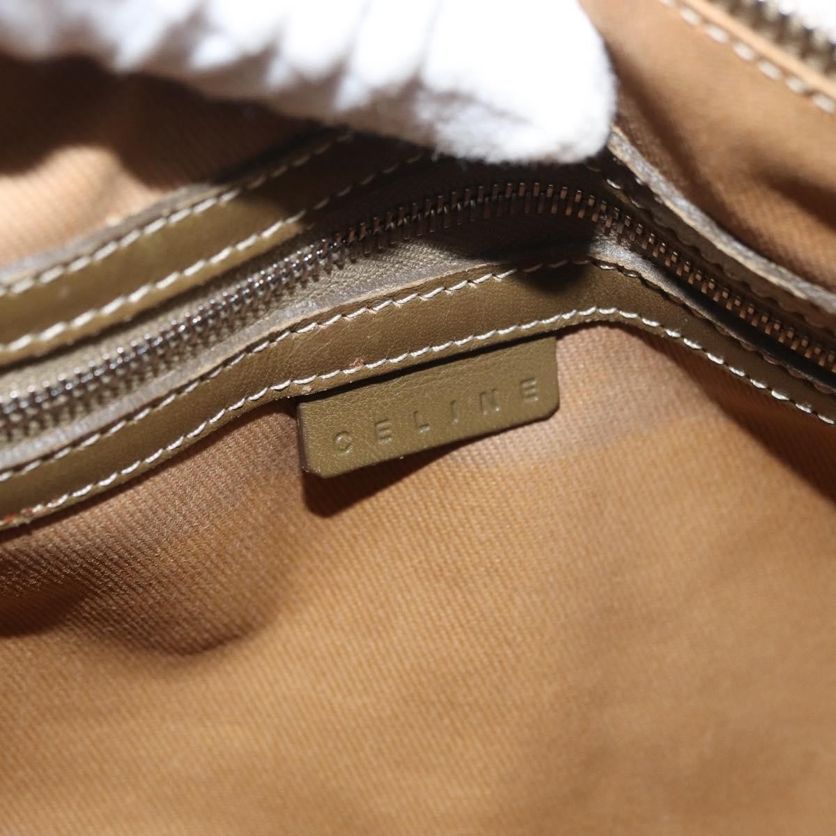 CELINE C Macadam Canvas Mini Boston Bag Khaki Silver Auth ep14462