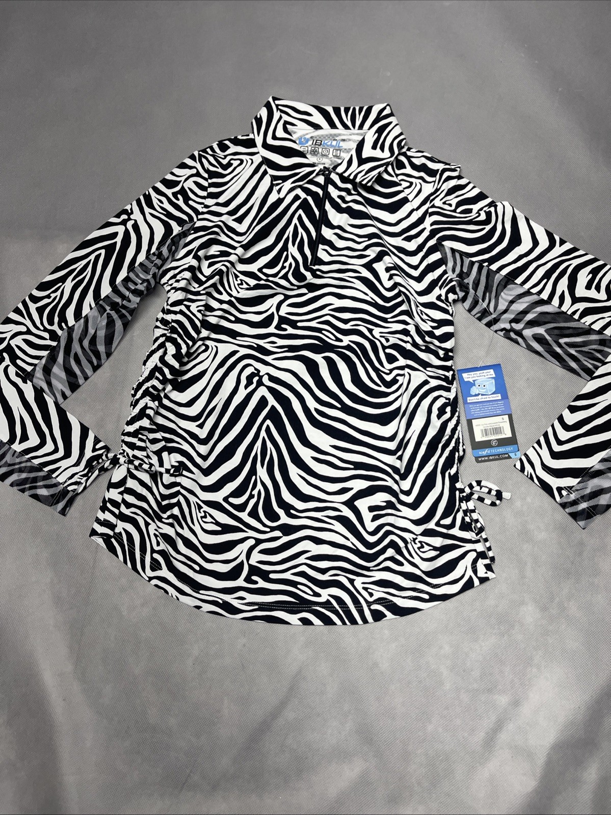 IBKUL Black & White Cecilia Zebra Print Long Sleeve Small Drawstring UPF 50+