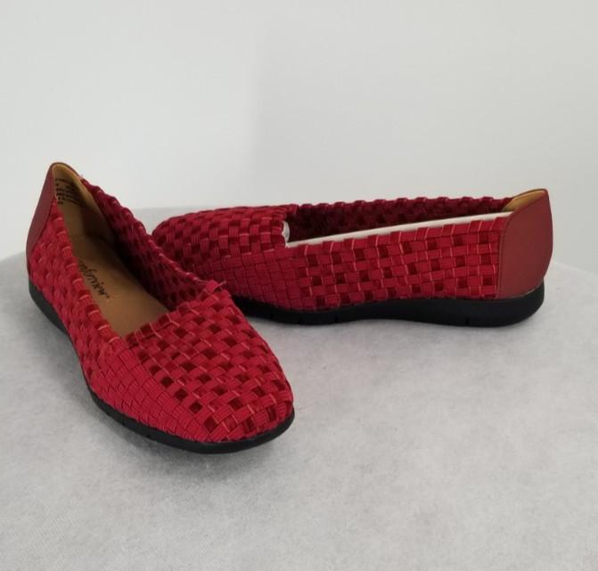 Comfortview Size 7 Wide 7W Bethany Stretch Woven Slip On Shoe Crimson Red Flats