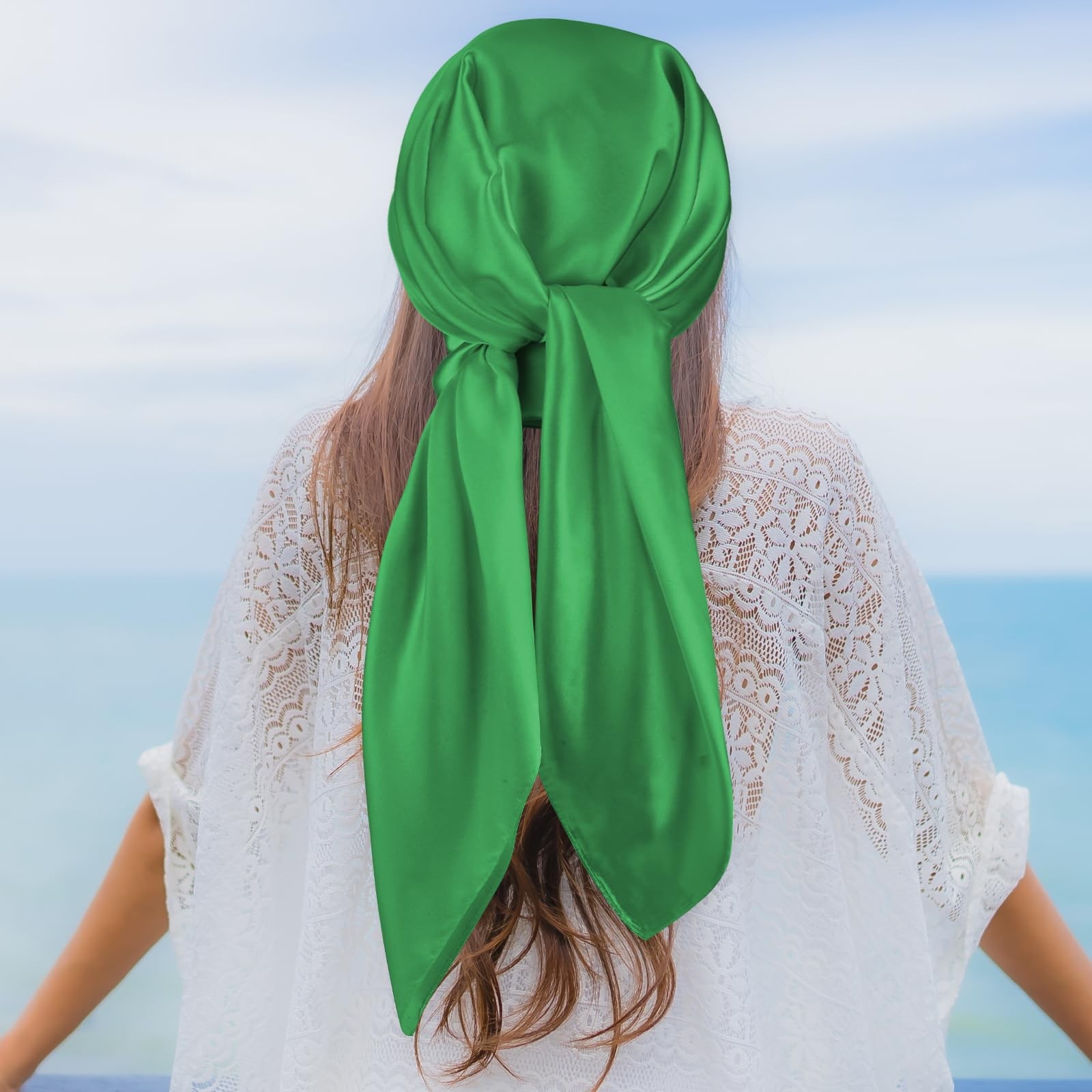 35″ Large Square Satin Head Scarf, Silk Shiny Solid Color Scarves, Sleeping