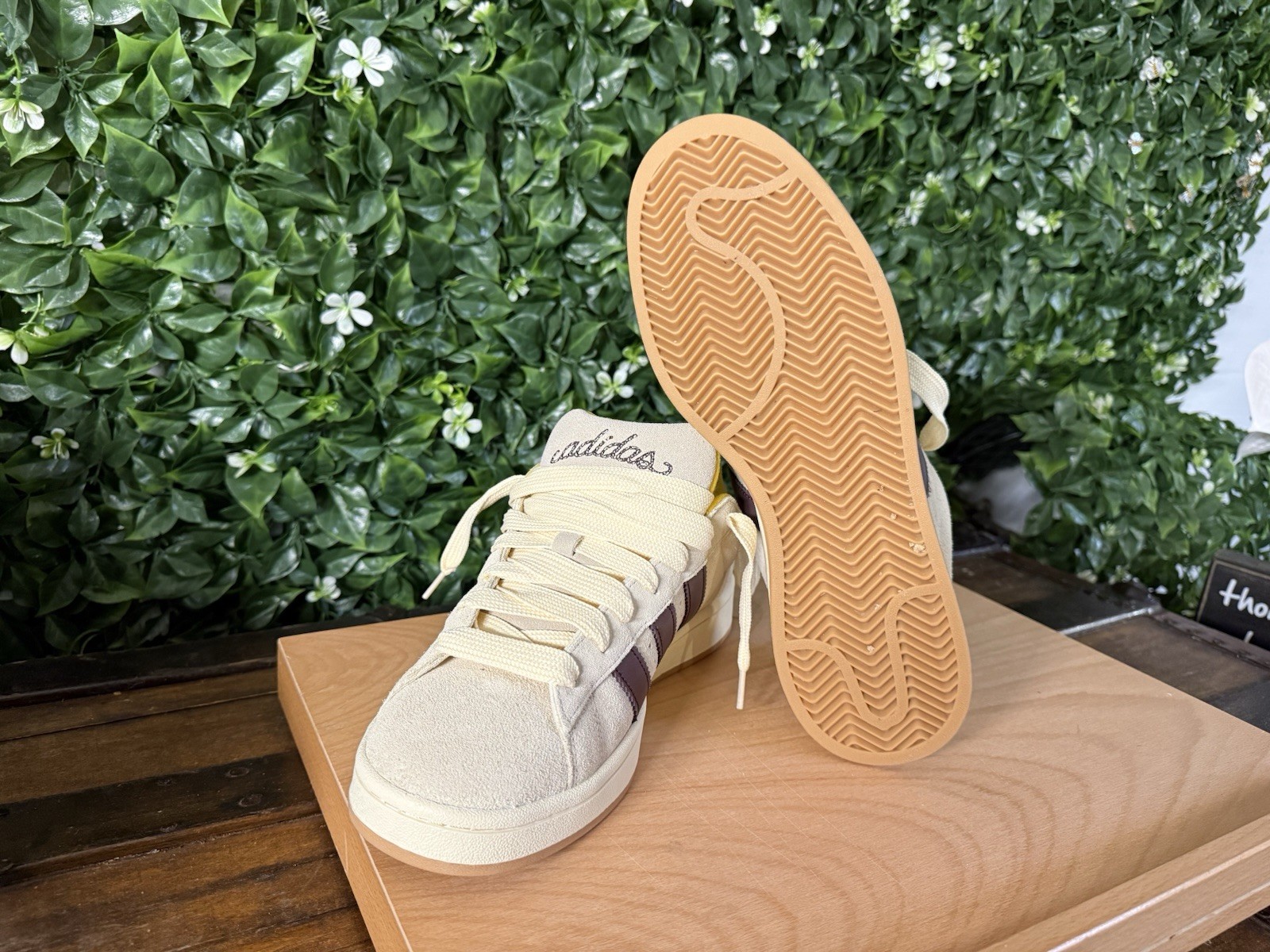 adidas Campus Suede Low Top Lace-Up Sneakers Beige/Yellow/Purple Rubber Sole