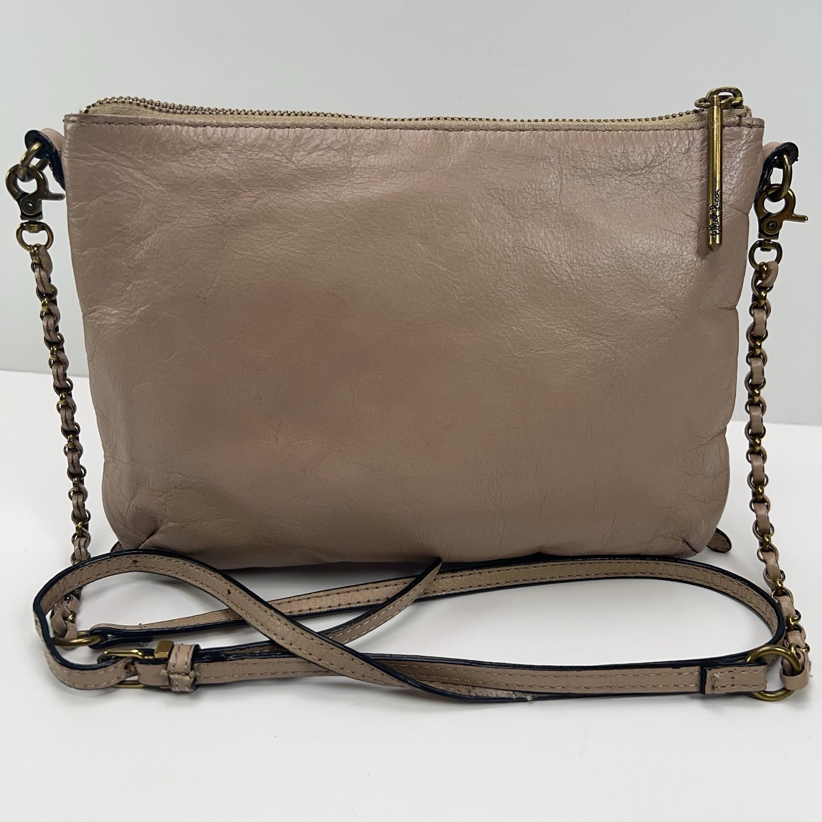 ELLIOTT LUCCA Messina Leather Crossbody Bag 3 Zip Basket Weave Purse Boho Nude