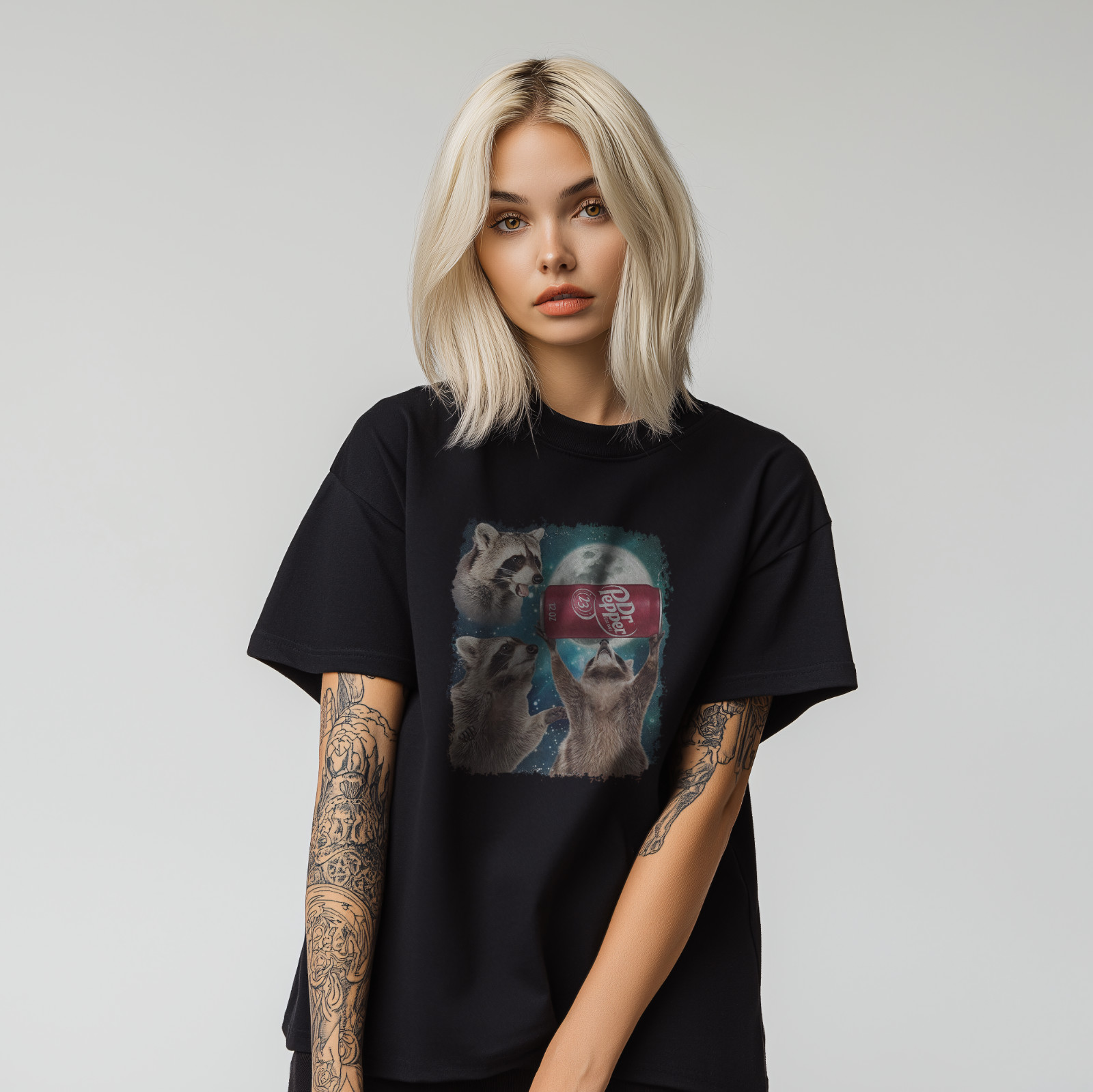 Dr Pepper Funny Raccoon Moon T-Shirt – Cute Cosmic Animal Graphic TeeA180