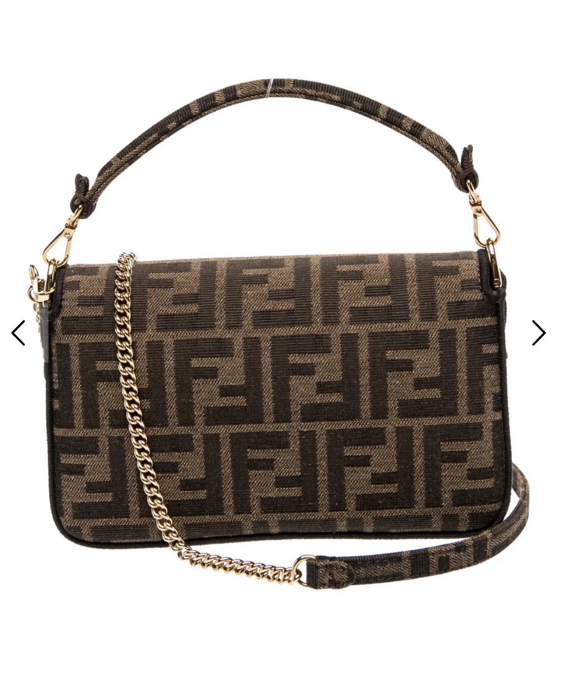 Fendi Zucca FF Monogram Brown/Black Small Shoulder Bag Chain Detachable Strap