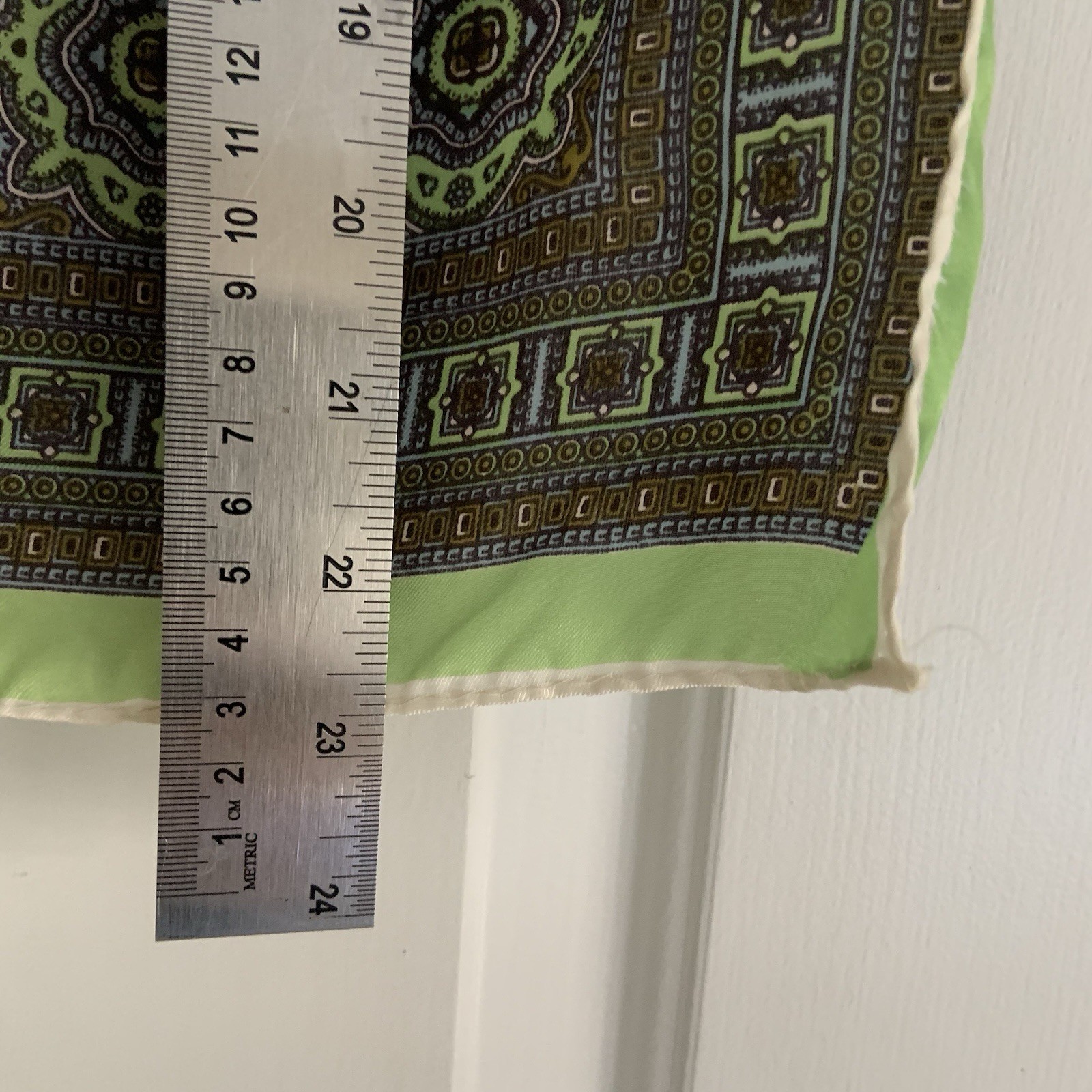 vintage 23in square Lime Green Medallion print rolled edge scarf