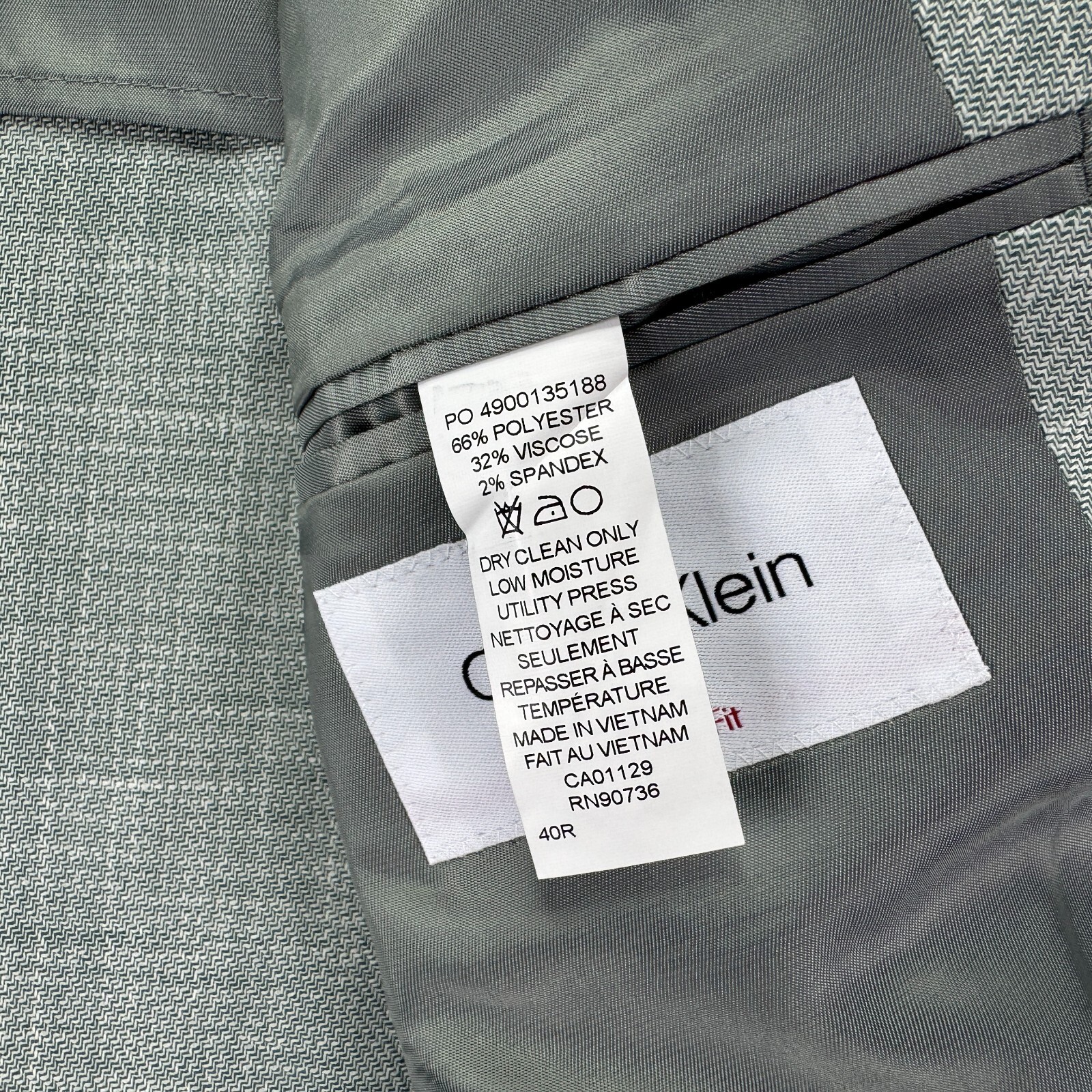 Calvin Klein Mens X Slim Fit Soft Solid Sport Coat Mint Green 40R