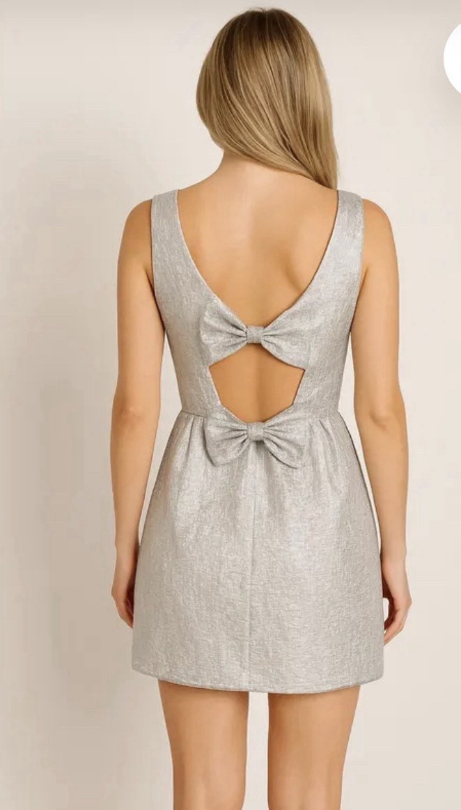Erin Fetherston Coquette Retro Metallic Bow cocktail Dress 6 Bridal Prom Party