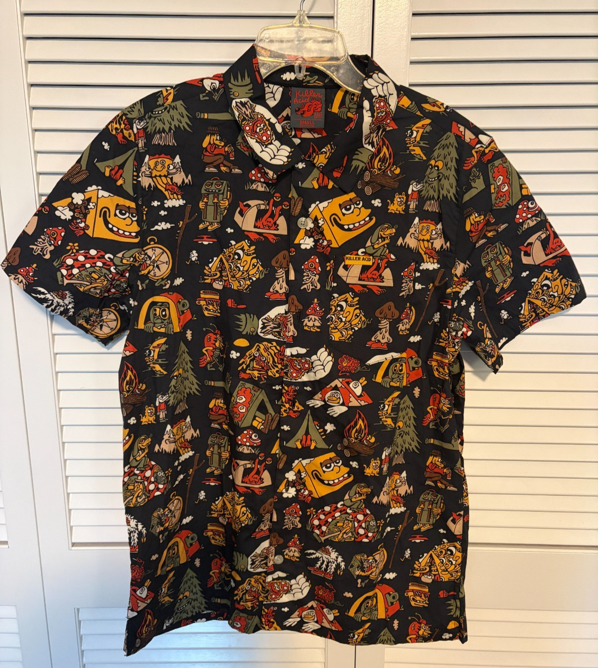 Killer Acid No Bad Trips Button Down Mushroom Print Camp Mens Small