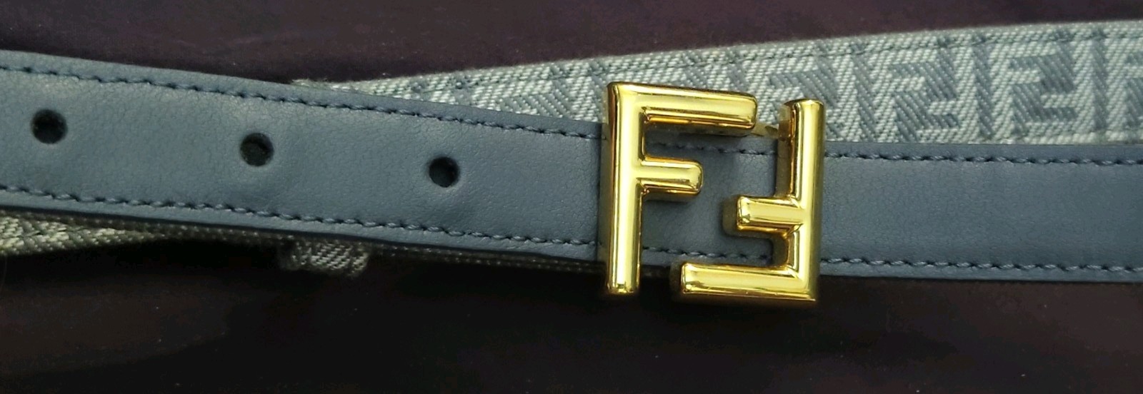 Reversible Authentic Fendi FF Monogram Jacquard Fabric Belt Gold Tone Buckle
