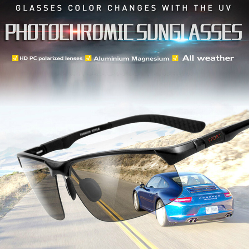 Aluminum Polarized Photochromic Sunglasses Men Chameleon Driving Sports Glasses