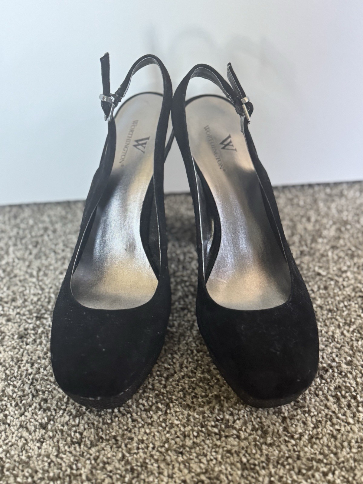 Worthington Women’s Black Slingback Block Heel Round Toe Buckle Strap 7.5M