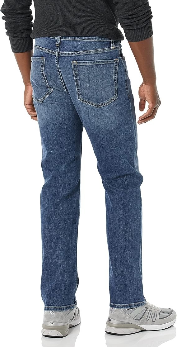 Mens Jeans Straight Fit High Stretch Denim Bootleg Pants Medium Wash 35W x 32L