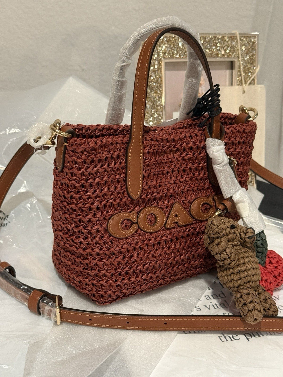 coach City Mini Tote Bag With cherry and bear Charms CEU30 NWT