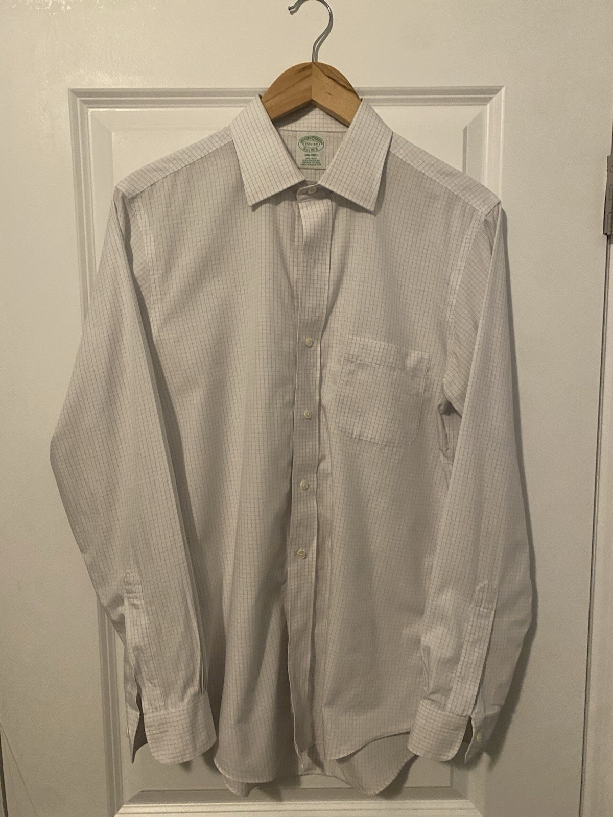 Brooks Brothers Milano Dress Shirt Mens 15.5 34 Blue Non Iron Supima Cotton