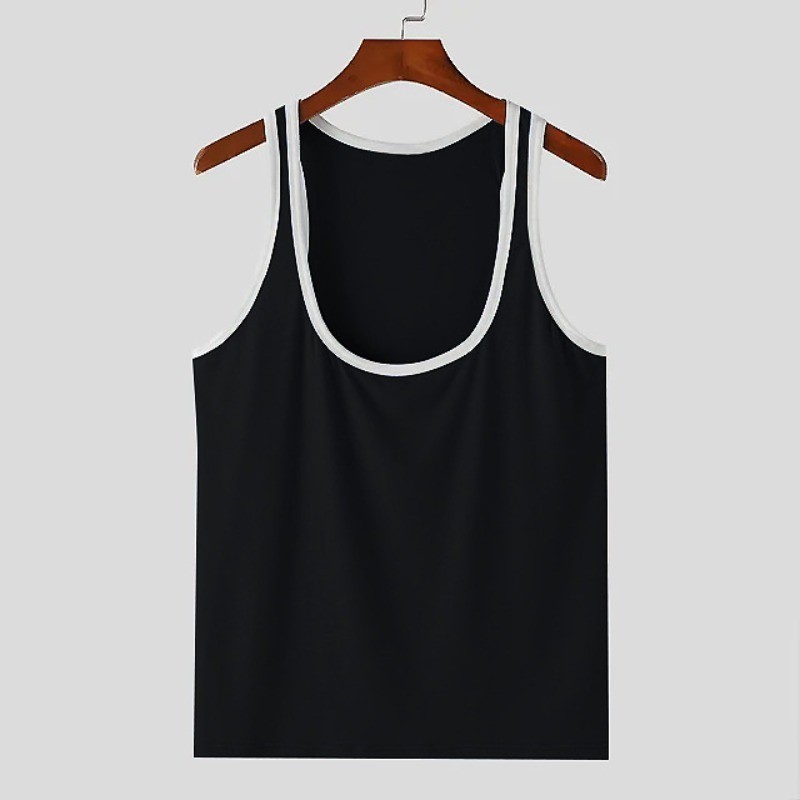 Summer Deep U-Neck Tank Top for Gym Men Sports Training Sleeveless T-Shirt Sexy