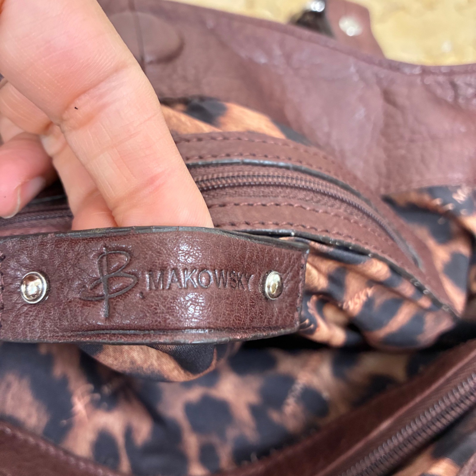 B. Makowsky Oversized Bag Genuine Leather Slouchy Hobo Boho Brown Quiet Luxury