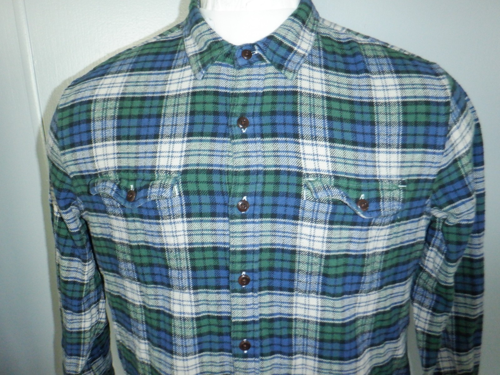 Men’s Lucky Brand Classic Fit sz Large Blue & Green Heavyweight Flannel LS Shirt