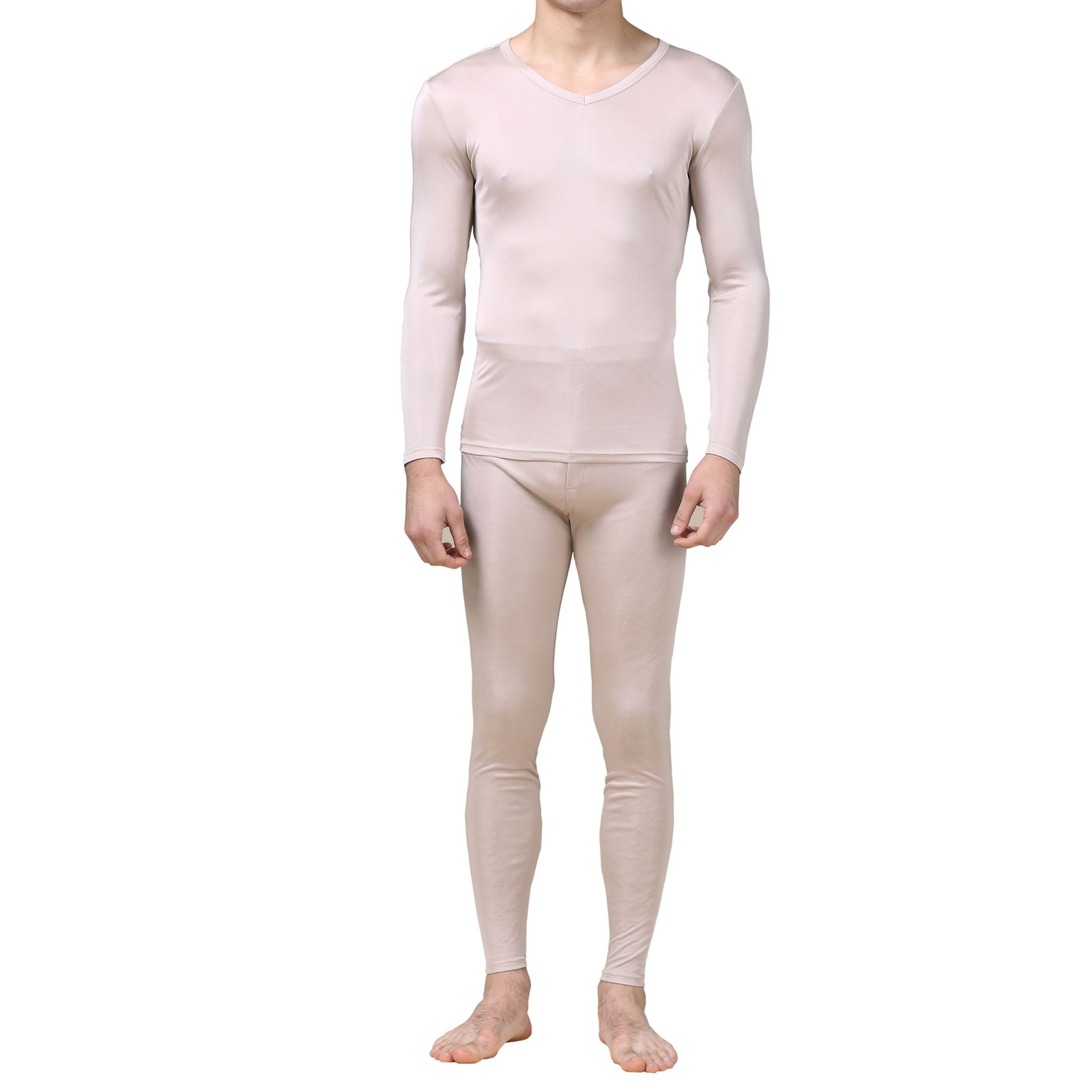 100 Pure Silk Jersey Knit Men V Neck Long Johns Set Super Warm Soft Set US S M L
