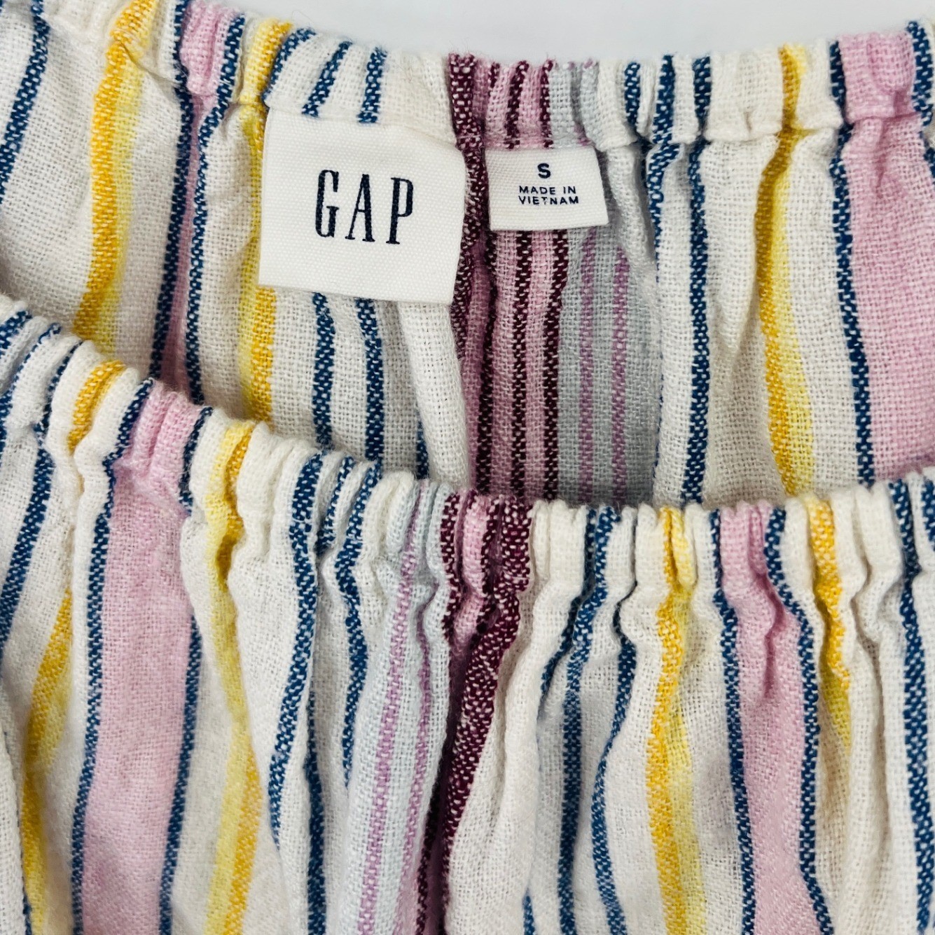 Gap Off The Shoulder Top Size S Multi Color Striped Linen Blend Tie Hem Beachy