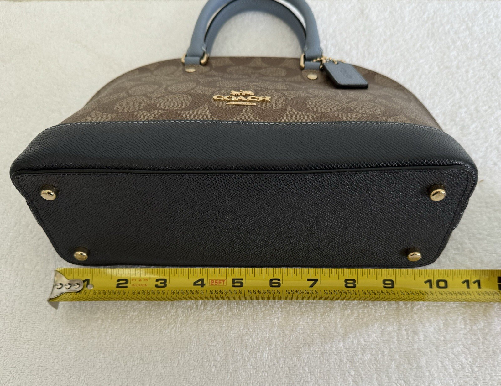 COACH Mini Sierra Satchel Logo Khaki /Midnight Pool / Brown Leather Bag $295 NEW