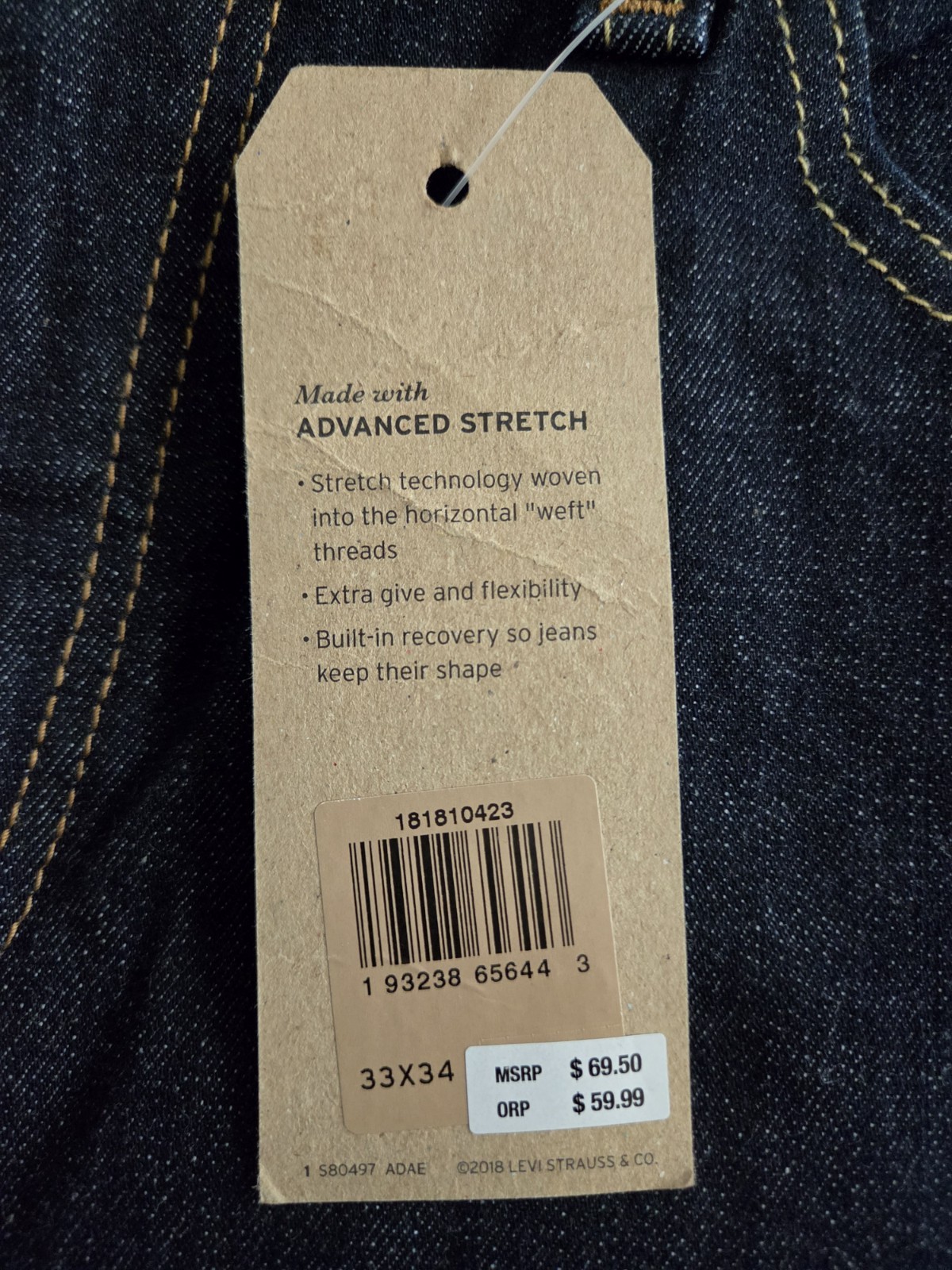 Levi’s Mens 541 Jeans Athletic Fit 33×34 Adv Flex Stretch Dark Wash NWT Free Sh