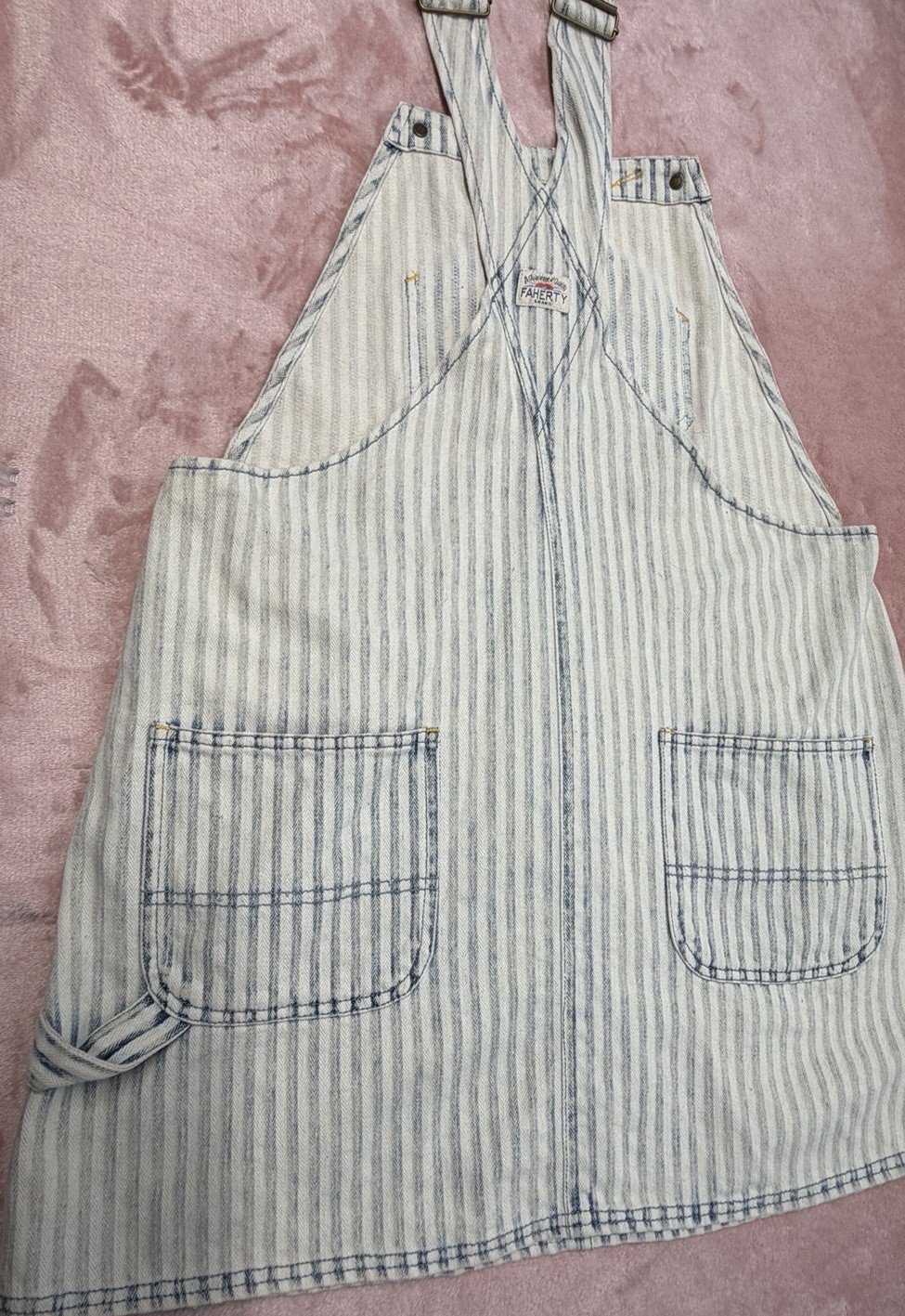 NWOT Faherty Skirt Overall M Topsail Skirtall Indigo Railroad Hickory Stripe Bib