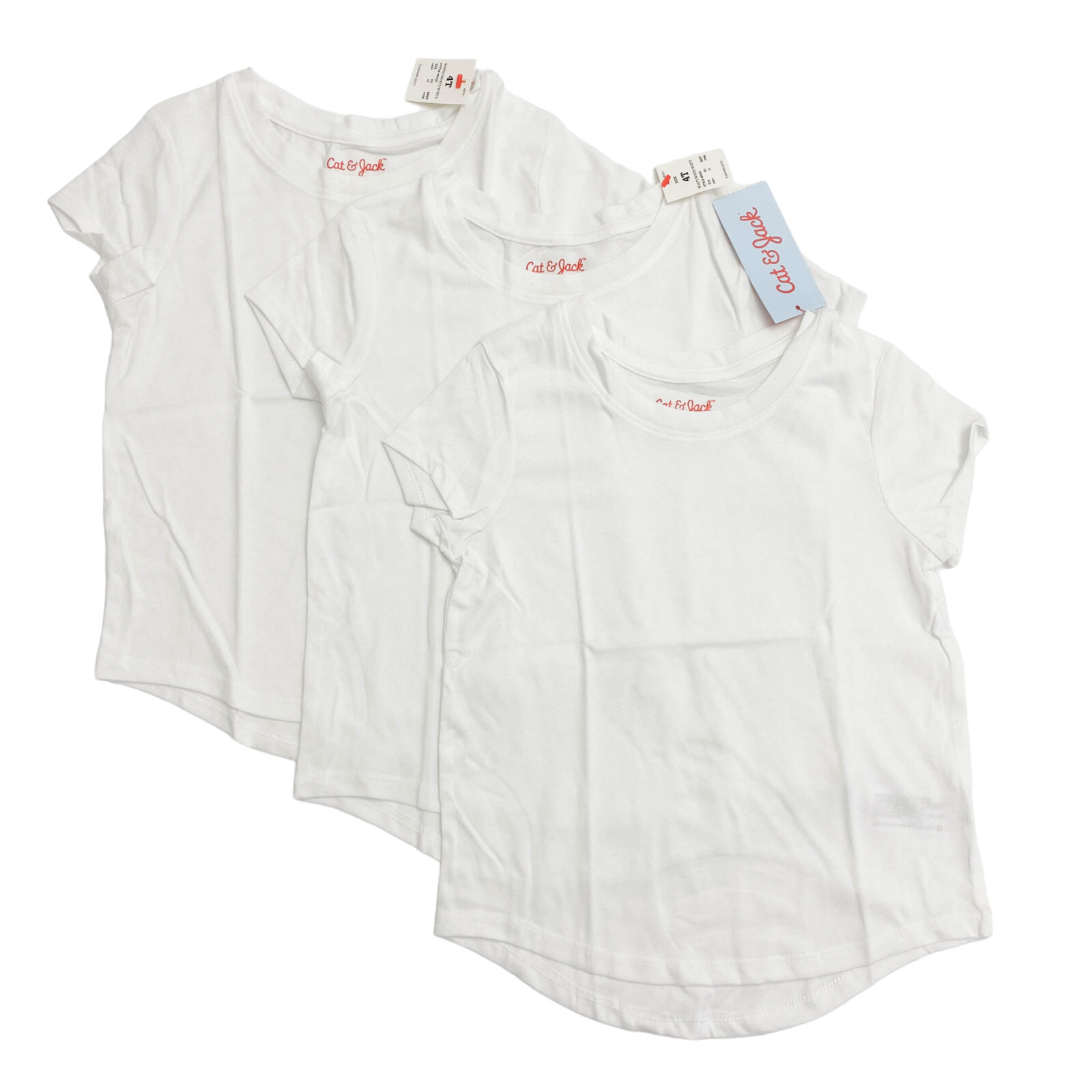 Cat & Jack Girls Size 4T Short Sleeve Crew Neck T-Shirts White (3 Pack)