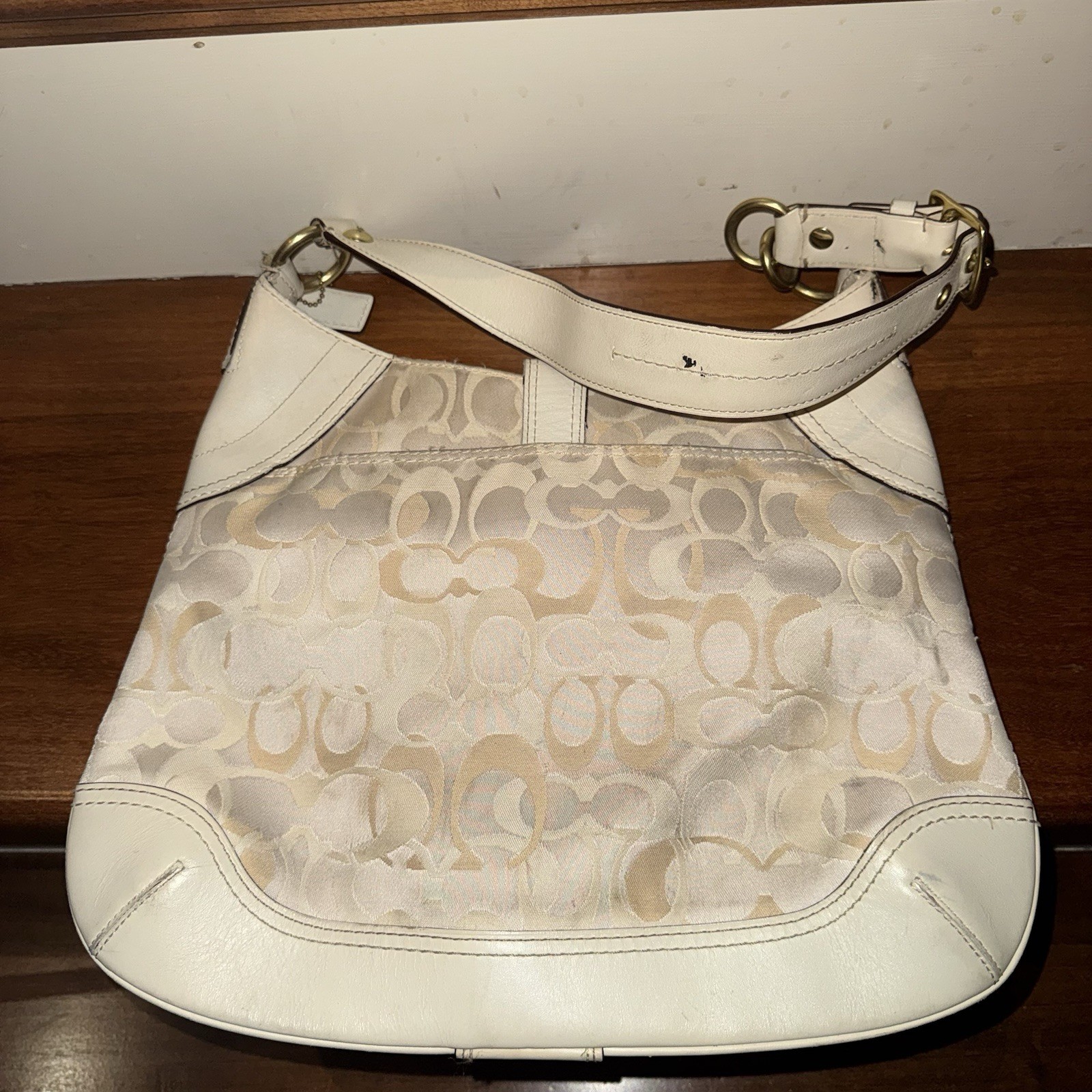 VTG COACH Hobo Bag Cream Ivory Signature CC Monogram M0668-10601 Y2K