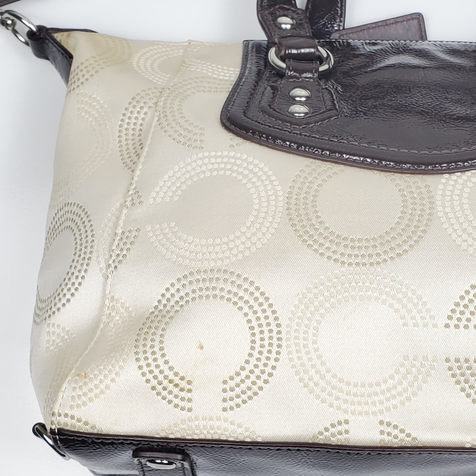 Coach Ashley F20027 Dotted Op Art Cream Brown Shoulder Bag Satchel Purse Handbag