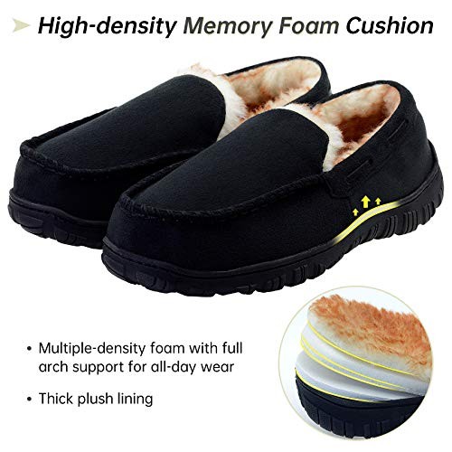 Mens Moccasin Slippers Indoor Outdoor Slip on Warm House Shoes 11 Black