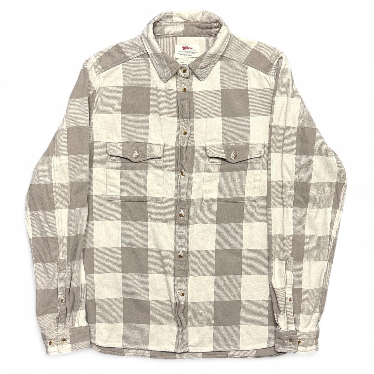 Fjallraven Ovik Heavy Flannel Shirt Womens Medium Gray Plaid Relaxed Fit Button