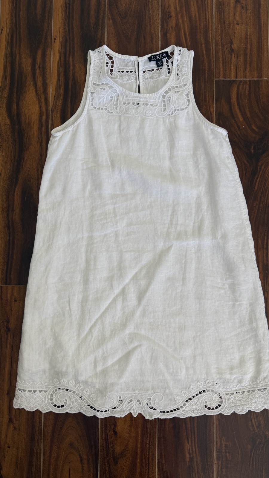 J.Crew XXS Maxine Eyelet Shift Dress in Linen, White Lined Summer Dress