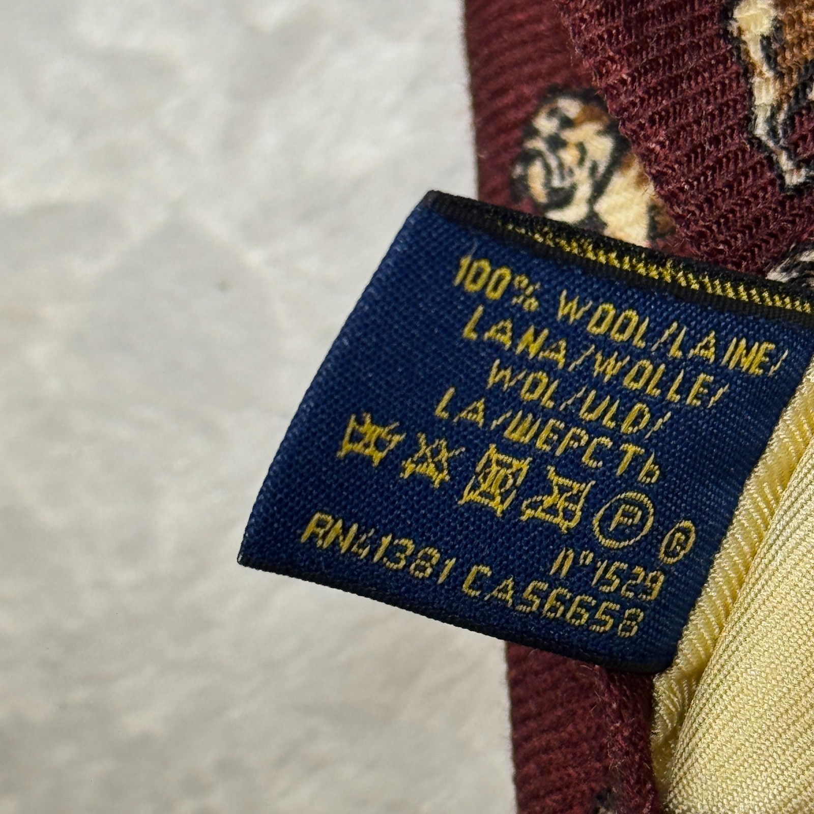 Polo Ralph Lauren Wool Narrow Tie Red Wine All-Over Dog-Print Made in Italy nwt