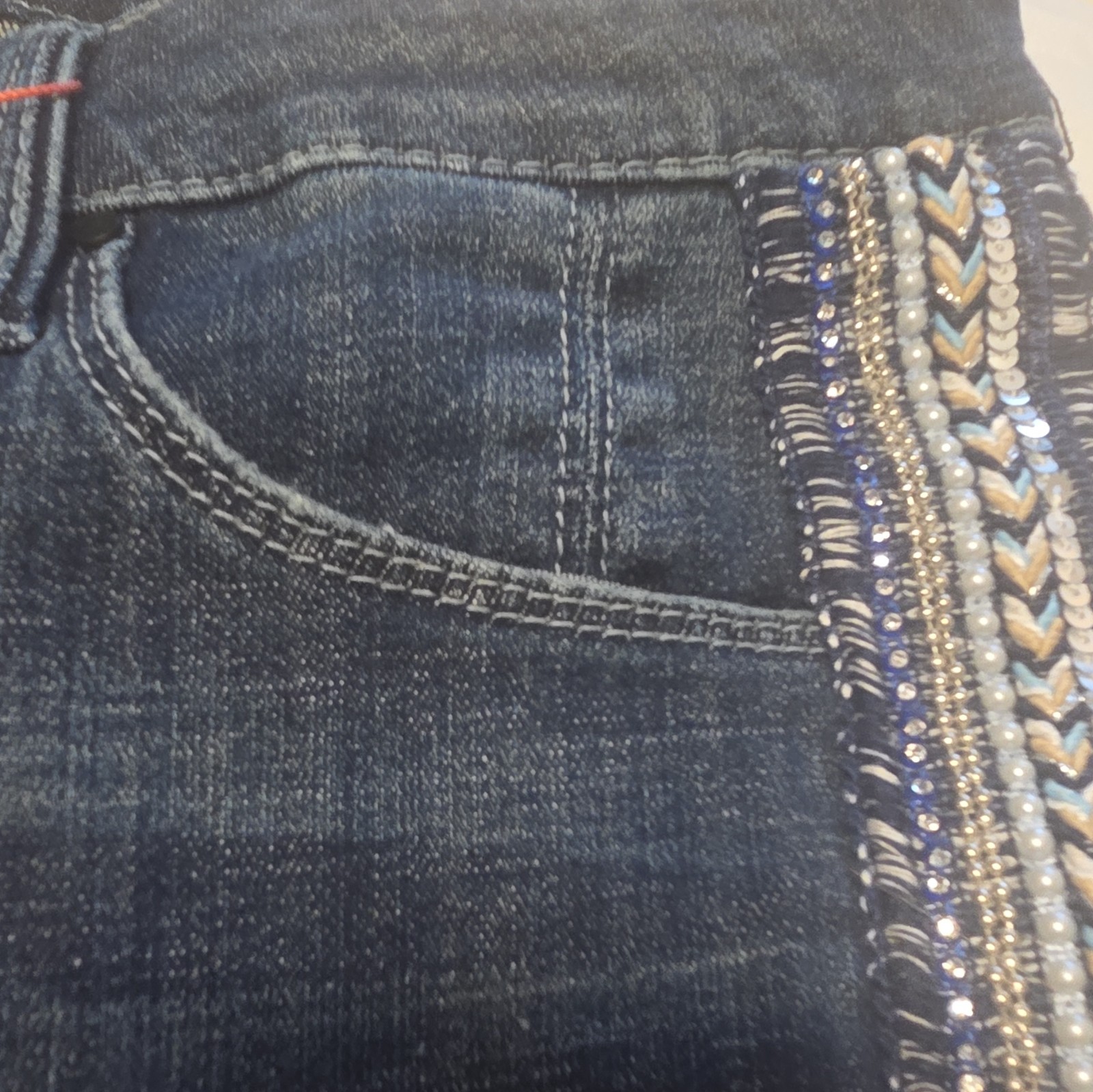 Laurie Felt Women’s Dark Wash Blue Denim Jeans Embellished Stripe Size 8