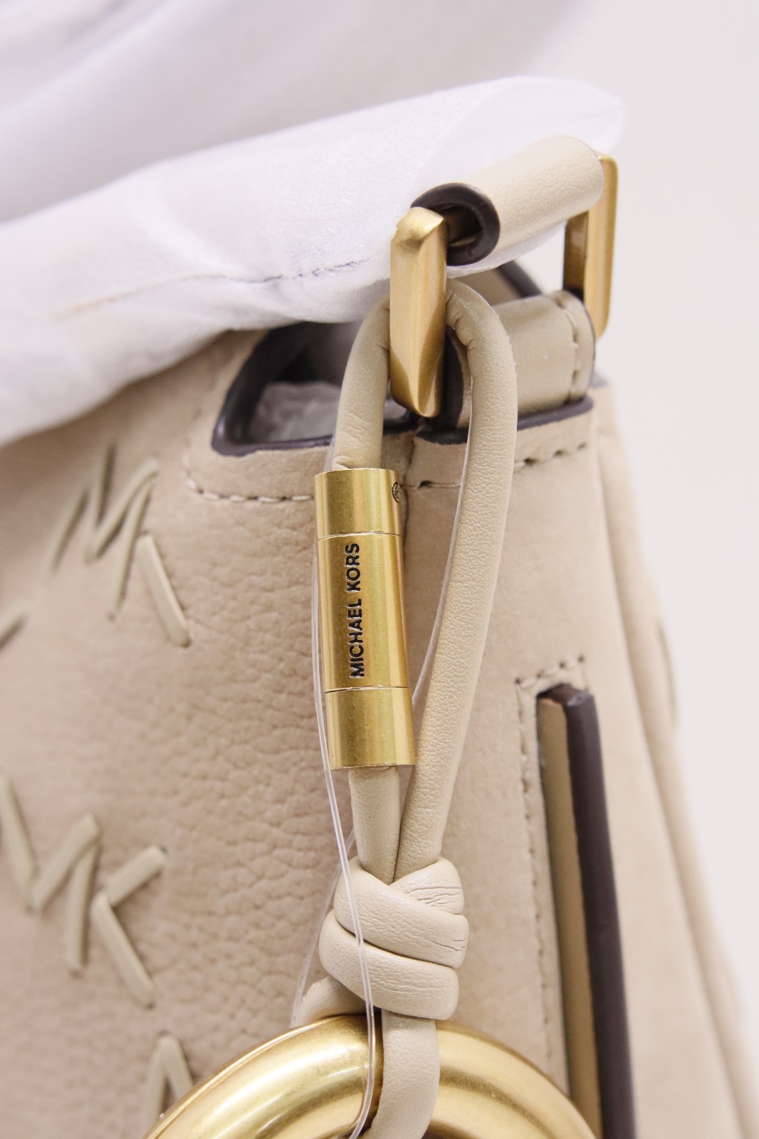 Michael Kors Nolita Medium Whipstitched Logo Leather Shoulder Bag – Khaki – New