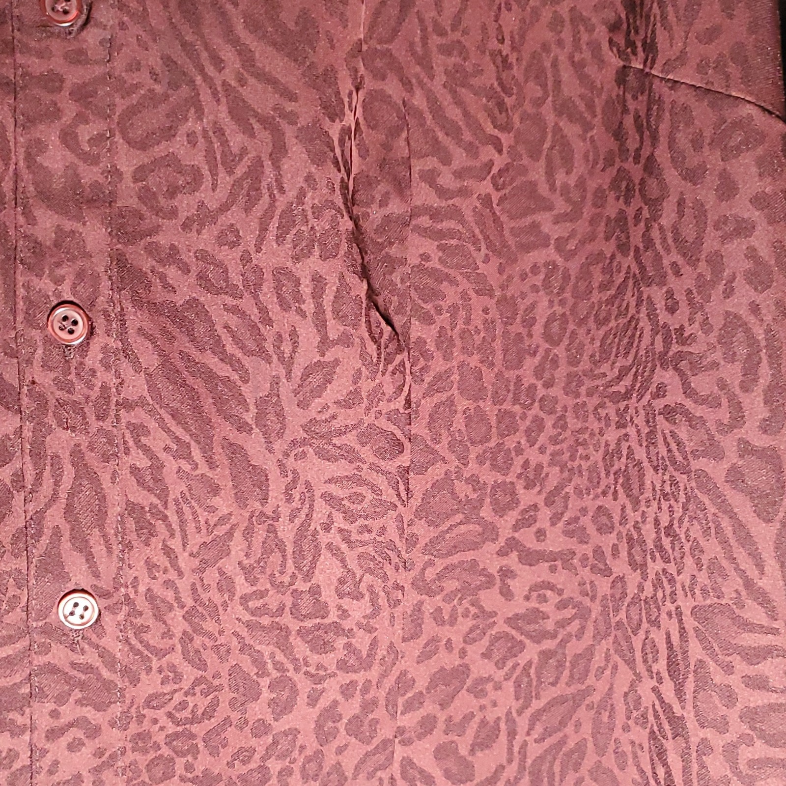 East 5th Women’s Burgundy Leopard Animal Print V-Neck Button Front Blouse 1X