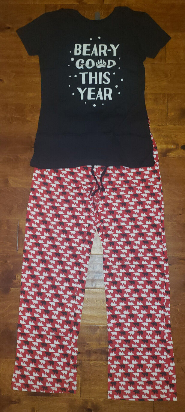 Women’s Instant Message Beary Good This Year 2 Pc Short Sleeve Pajama Set Sz S/M