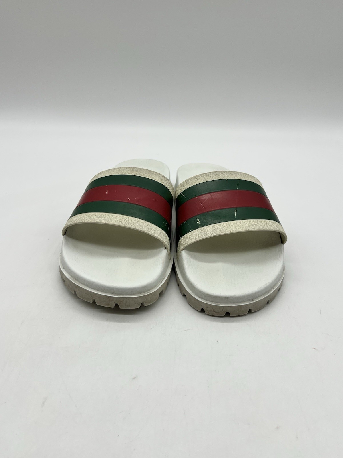 Gucci Web Slide Men’s Size 13 White Green Rubber Slip On Fashion Sandals Shoes.