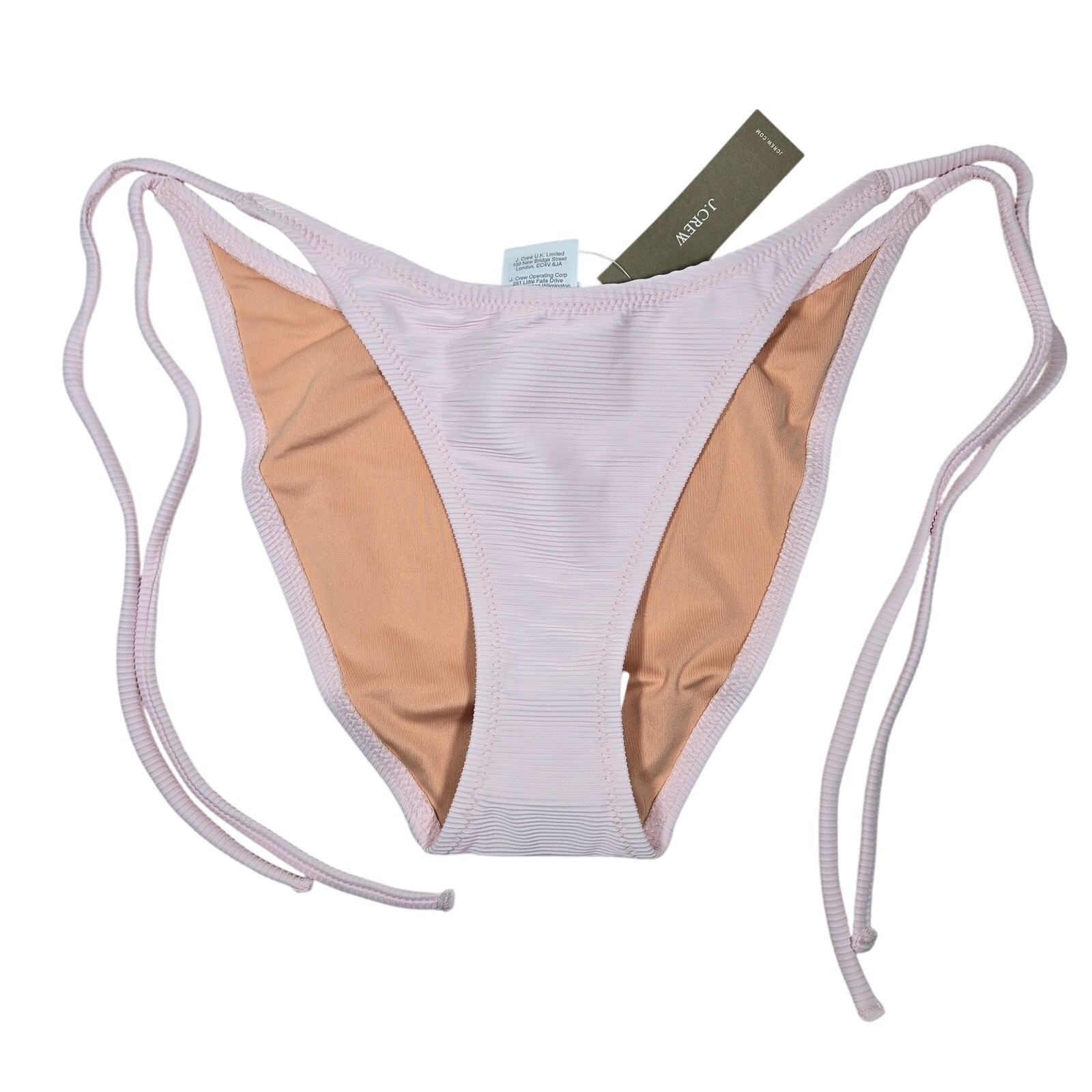 J. Crew Ribbed curved-waist cheeky string bikini bottom in Pale Blossom S NWT
