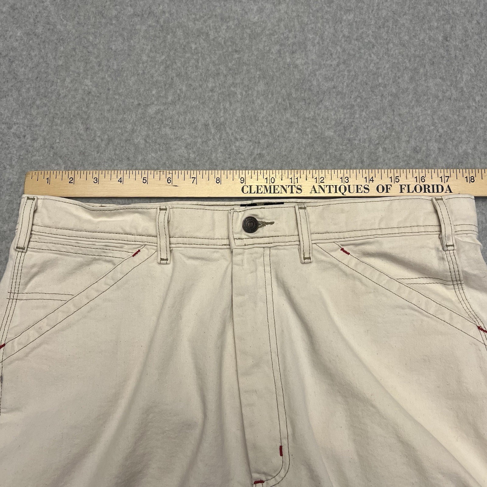 Polo Jeans Shorts Men’s 34 Beige Carpenter Hammer Loop Baggy Wide Leg Flag Logo